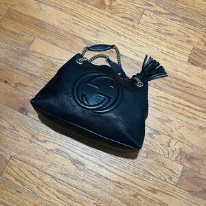 GUCCI Soho Chain Shoulder Bag Fringe Tassel Interlocking G Color Black Used